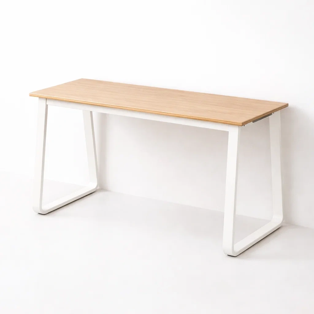 Bureau Minimaliste Bois Clair et Metal Blanc-FableFurni