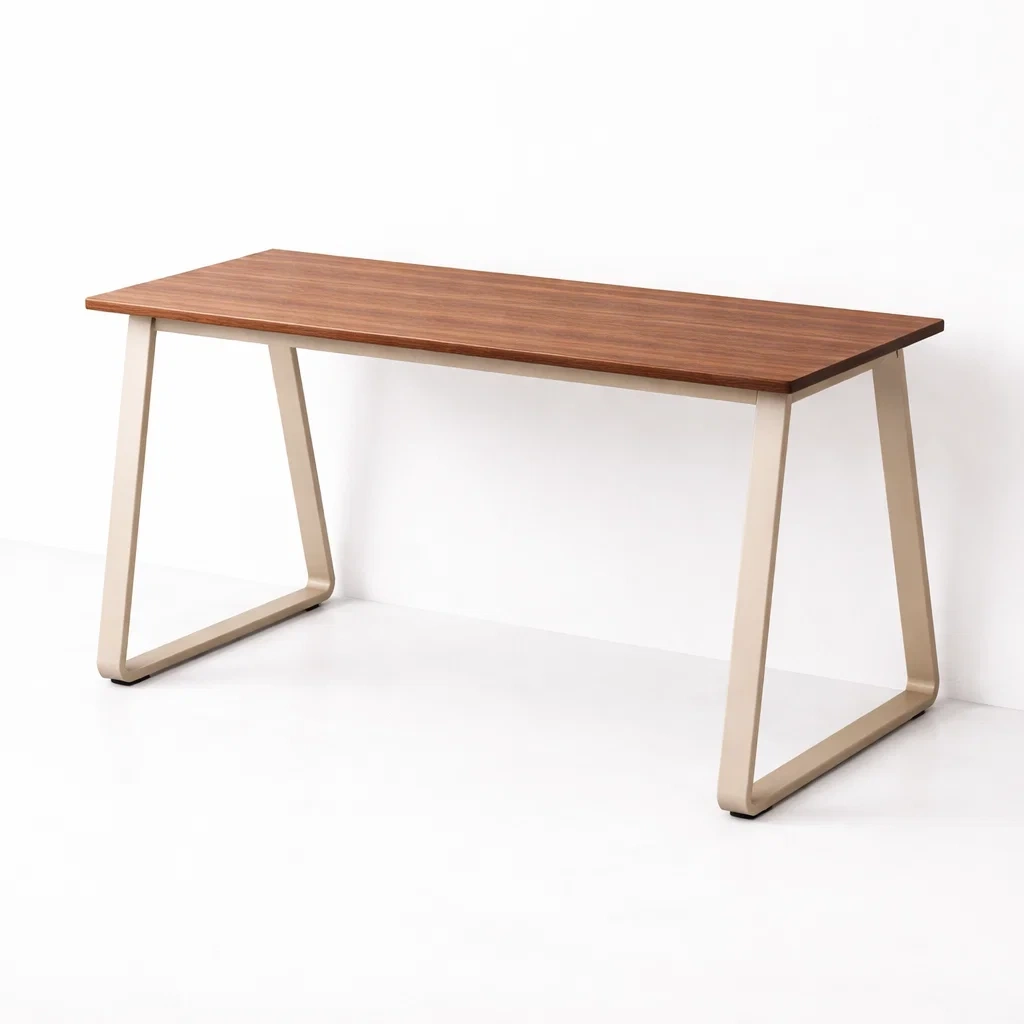 Bureau Contemporain Bois Marron et Metal Beige-FableFurni