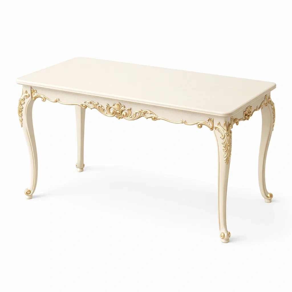 Table Classique Luxe Ivoire Ornement Or-FableFurni
