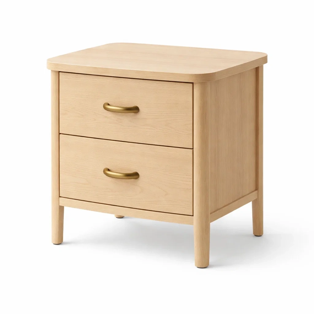 Table de Chevet Classique Bois Clair Deux Tiroirs-FableFurni