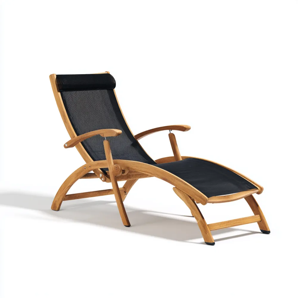 Chaise longue de jardin en teck et textilène 190x60x85 cm - Noir