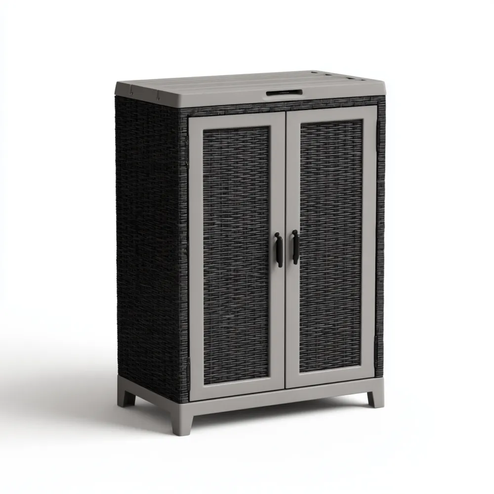 Armoire de rangement en résine 70x50x100 cm - Gris/Noir - Design moderne