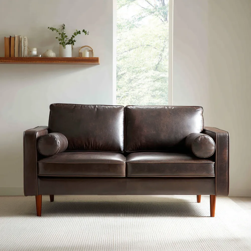 Canapé 2 places en Cuir 140x85x90 cm - Marron - Design Classique