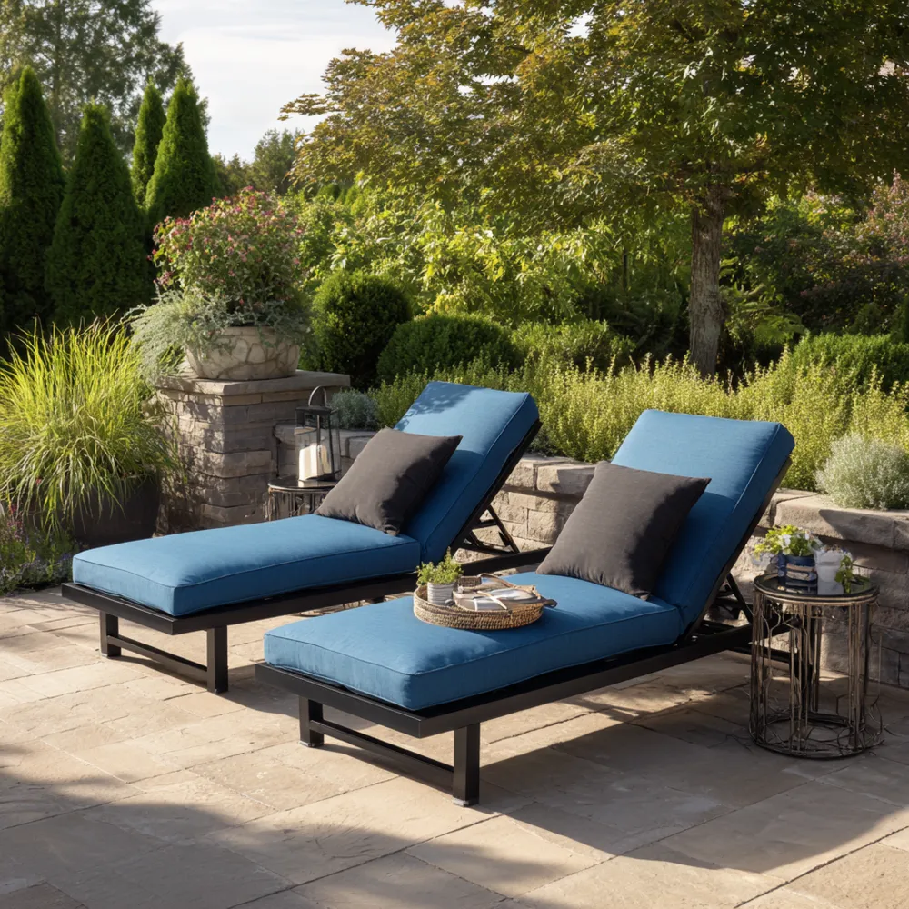 Chaises longues de jardin 198x65x35 cm tissu Bleu – structure en métal