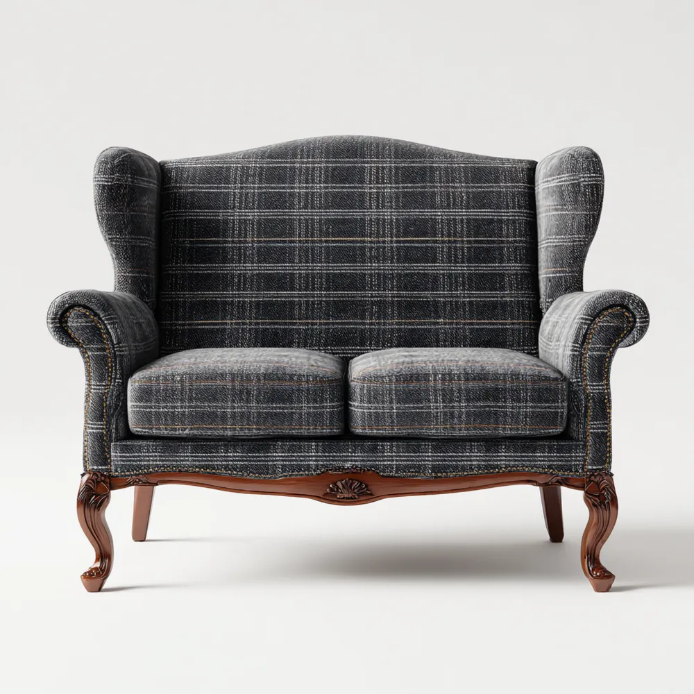 Canapé 2 places Tissu à carreaux 120x80x90 cm – Gris – Style classique