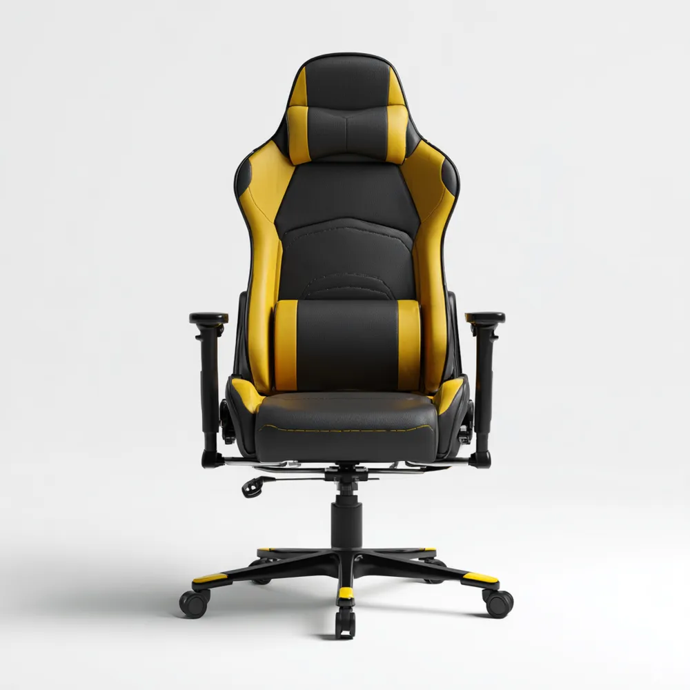 Chaise de bureau ergonomique 55x50x125-135 cm en simili cuir Noir/Jaune – design sportif