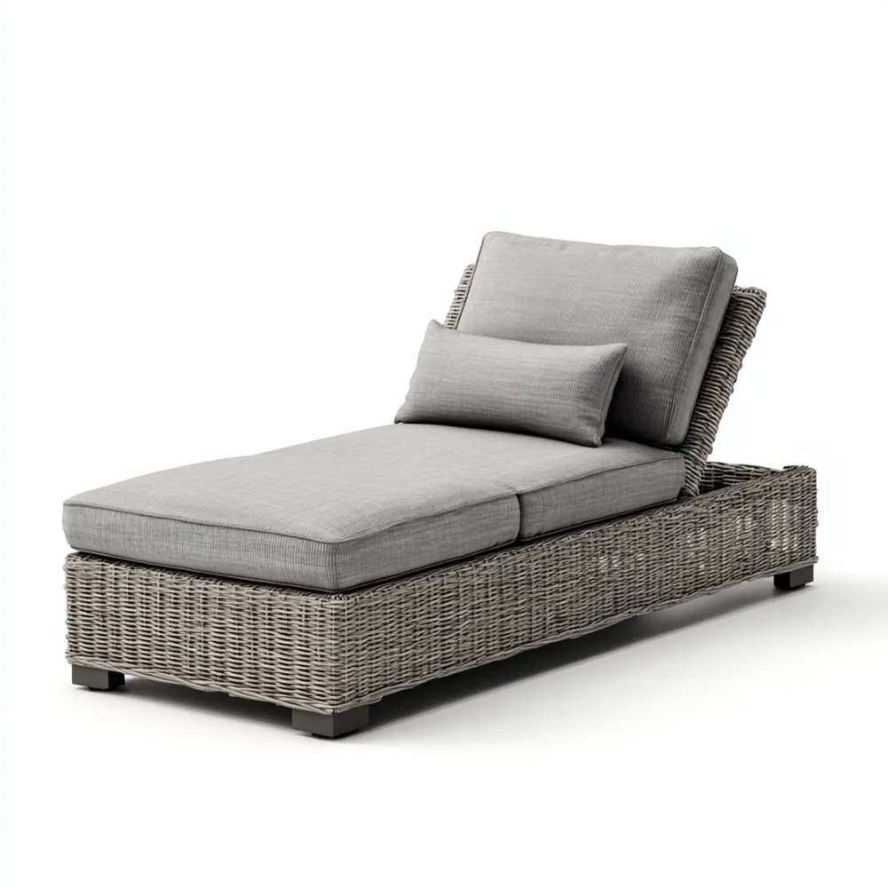 Chaise longue de jardin en rotin 200x75x80 cm – Gris – Design moderne