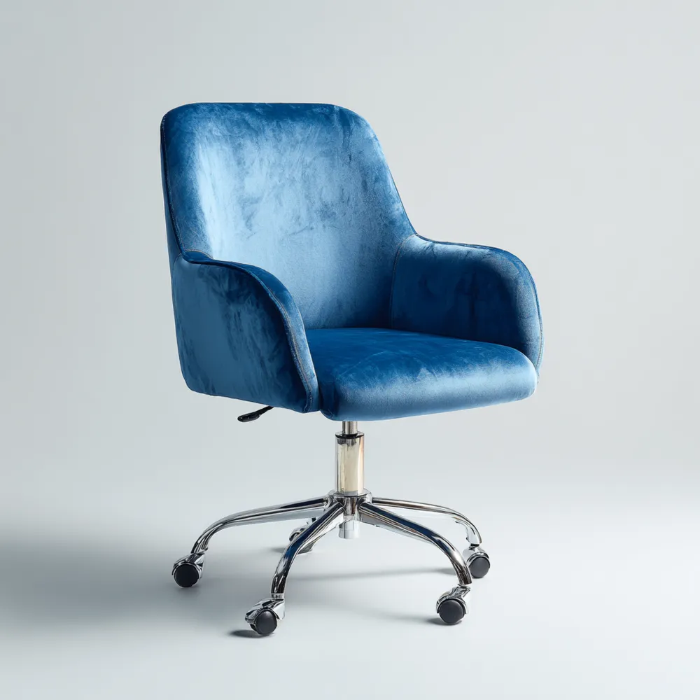 Chaise de bureau en velours réglable 45x50x85 cm – Bleu – Design moderne