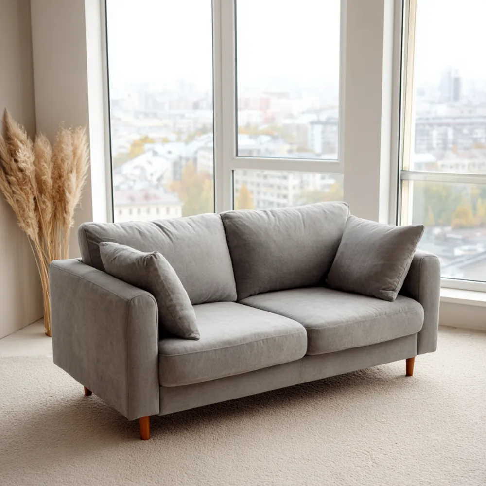 Canapé 2 places - Tissu 140x80x85 cm - Gris - Design contemporain