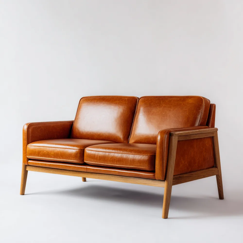 Canapé 2 places en cuir 140x80x75 cm - Marron - Design rétro