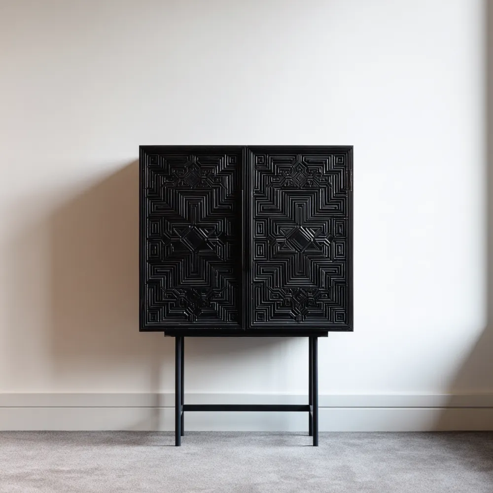 Armoire de rangement Bois sculpté 85x40x120 cm – Noir – Design contemporain