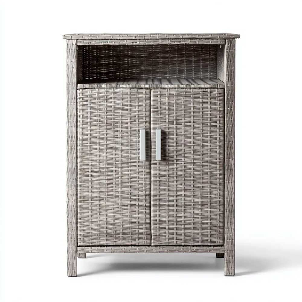 Armoire de rangement en résine tressée – 60x40x90 cm – Gris – Design moderne