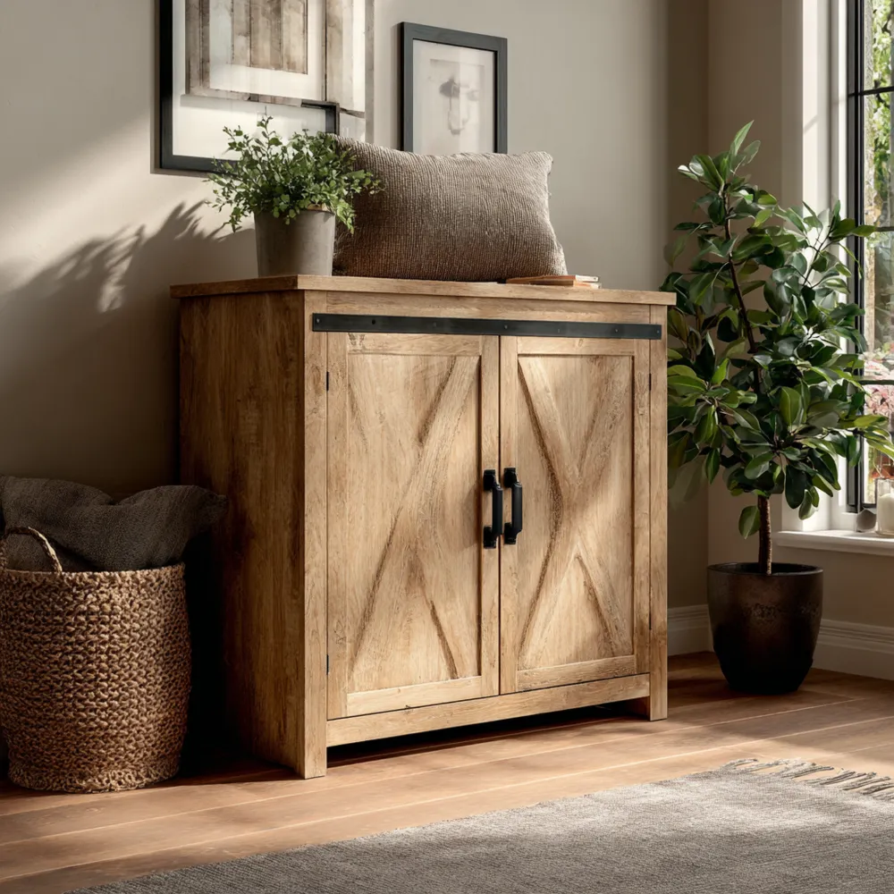 Buffet en bois 80x40x85 cm - Chêne clair - Style rustique