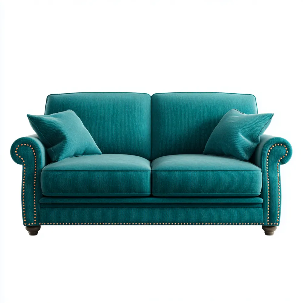 Canapé 2 places tissu 150x90x85 cm - Bleu Canard - Design classique