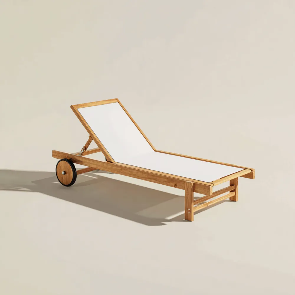 Chaise longue de jardin en teck 200x65x33 cm - Blanc - Design moderne