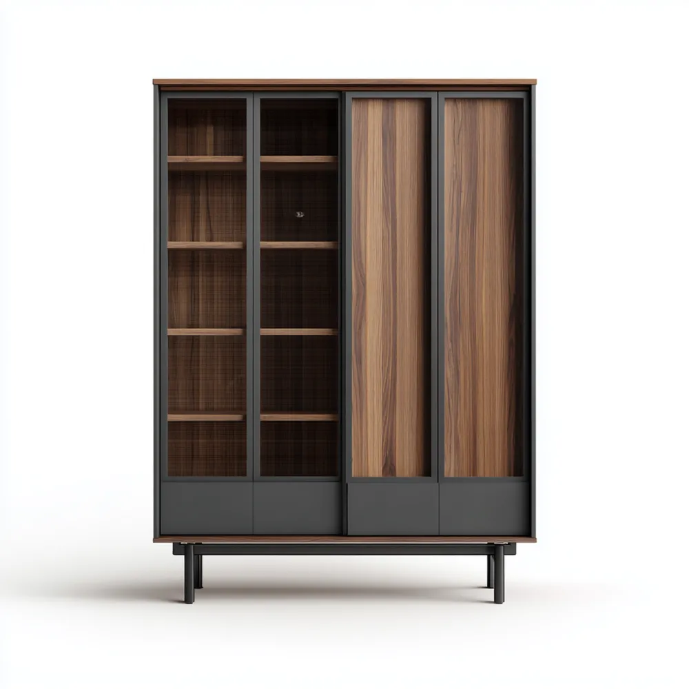 Armoire de rangement en bois métal 180x100x40 cm – Noir/Chêne – Design contemporain