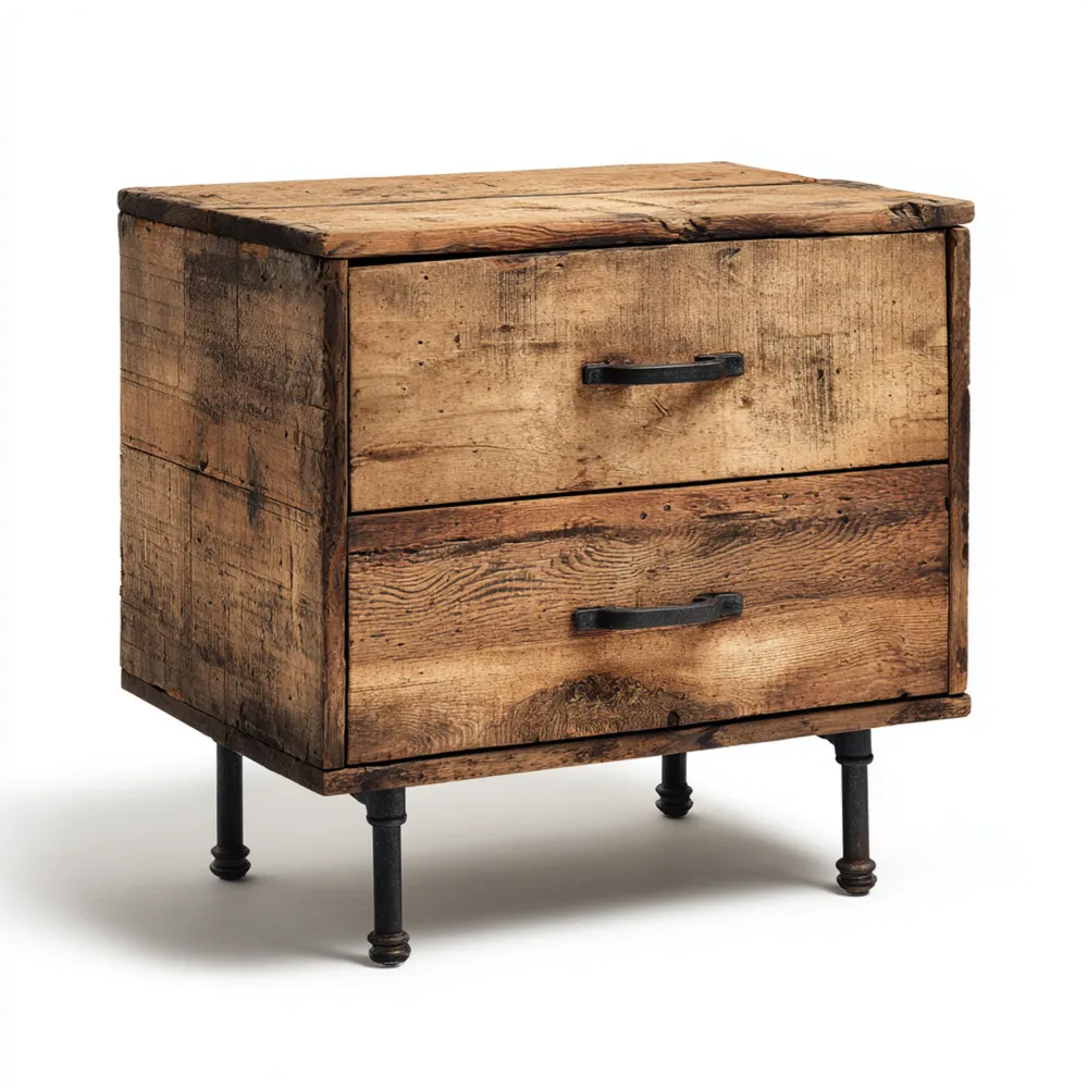 Table de chevet Bois Recyclé 50x40x60 cm - Brun - Design Industriel