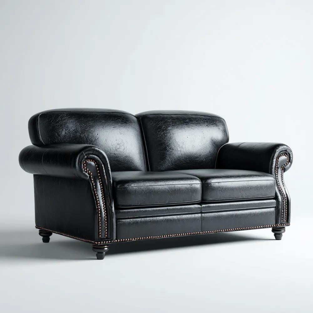 Canapé 2 places (150x85x90 cm) Cuir Noir Design Classique