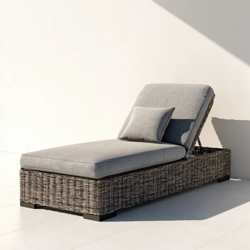 Chaise longue de jardin en Résine Tressée 200x70x50 cm - Gris