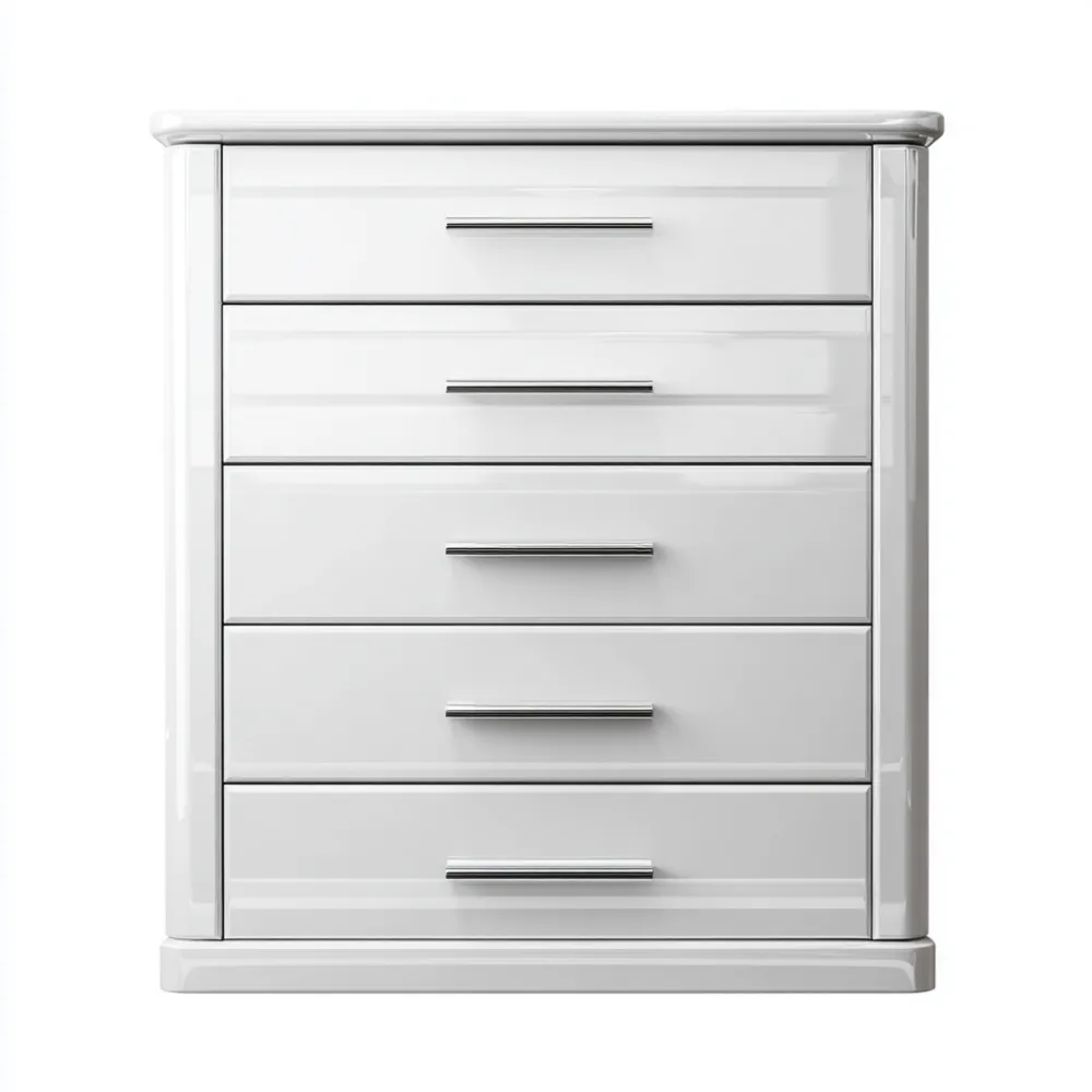 Commode Bois 5 Tiroirs 80x45x100 cm - Blanc - Design Moderne