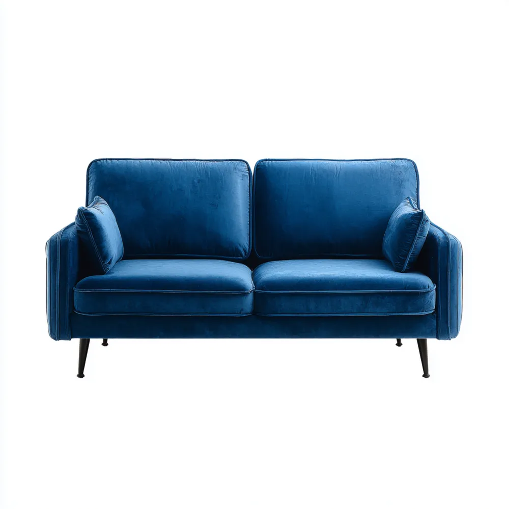 Canapé 2 places Velours 150x85x80 cm – Bleu – Design Contemporain