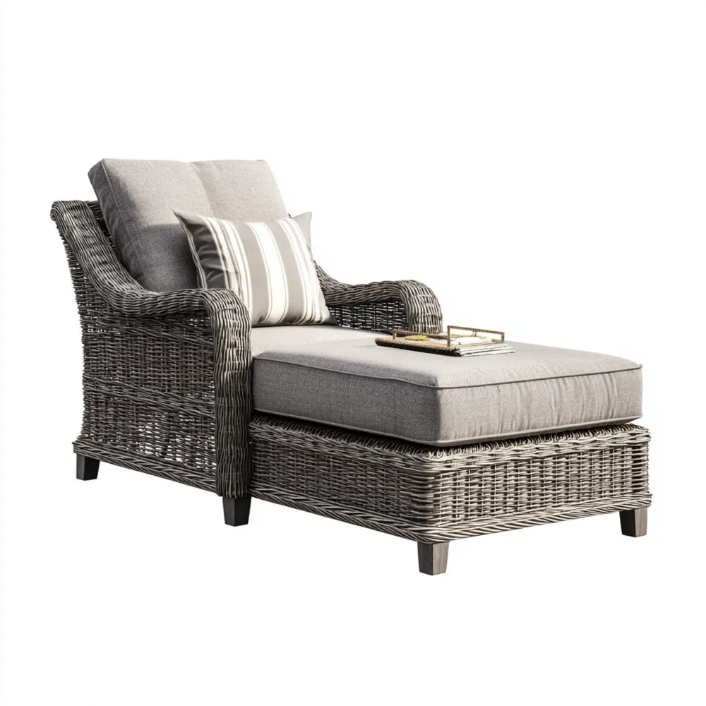 Chaise longue de jardin en résine tressée 190x80x90 cm avec coussins Gris – Design confortable