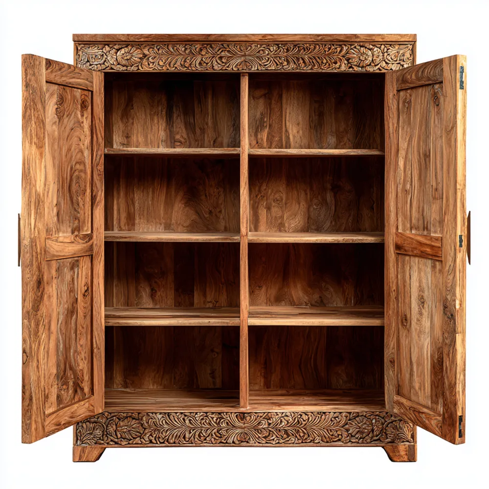 Armoire en bois massif 120x180x50 cm – Marron – Design sculpté