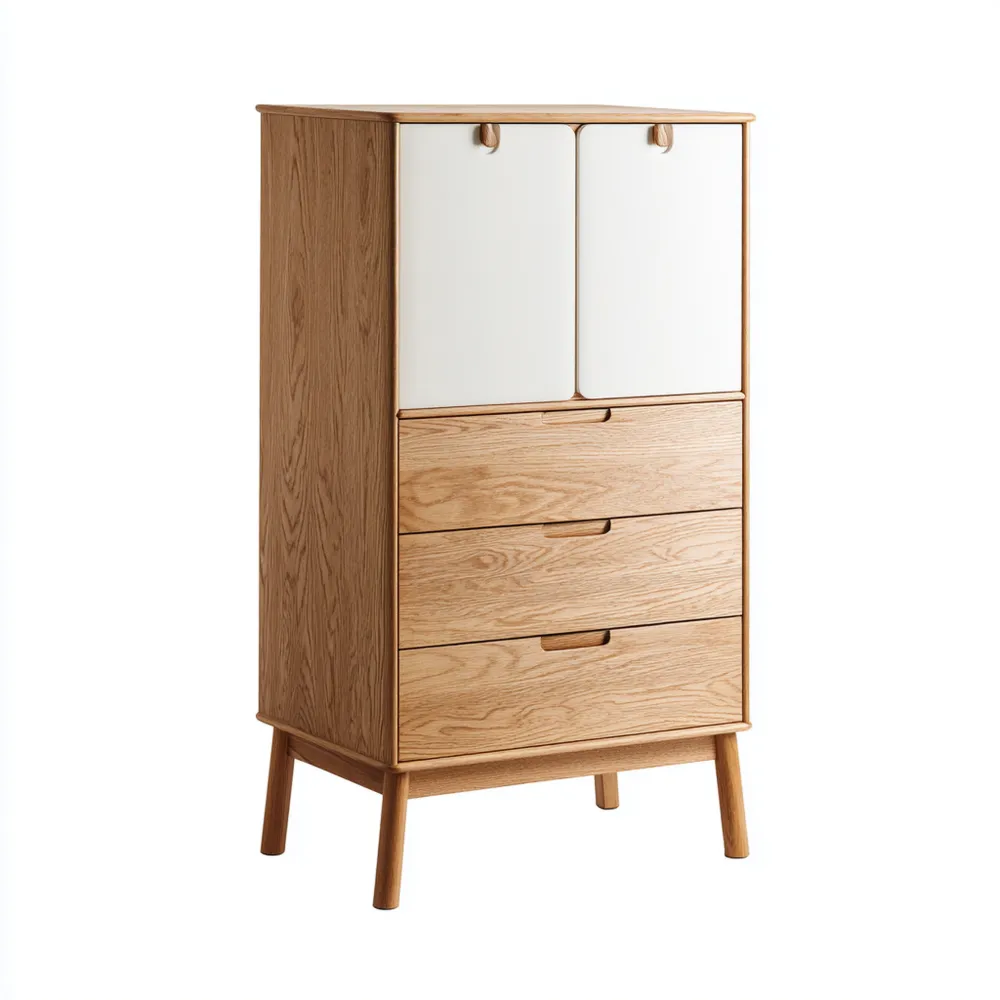 Armoire de rangement en bois de chêne clair avec portes blanches 120x60x40 cm – Design moderne
