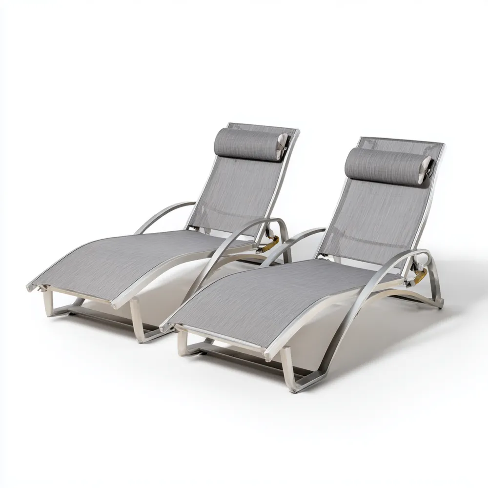 Chaises longues de jardin en aluminium textilène inclinables - 195x65x54 cm – Gris – Design moderne