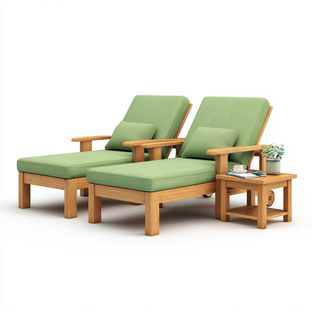 Chaise longue de jardin 200x65x35 cm bois d'acacia coussins Vert ensemble de détentes extérieur
