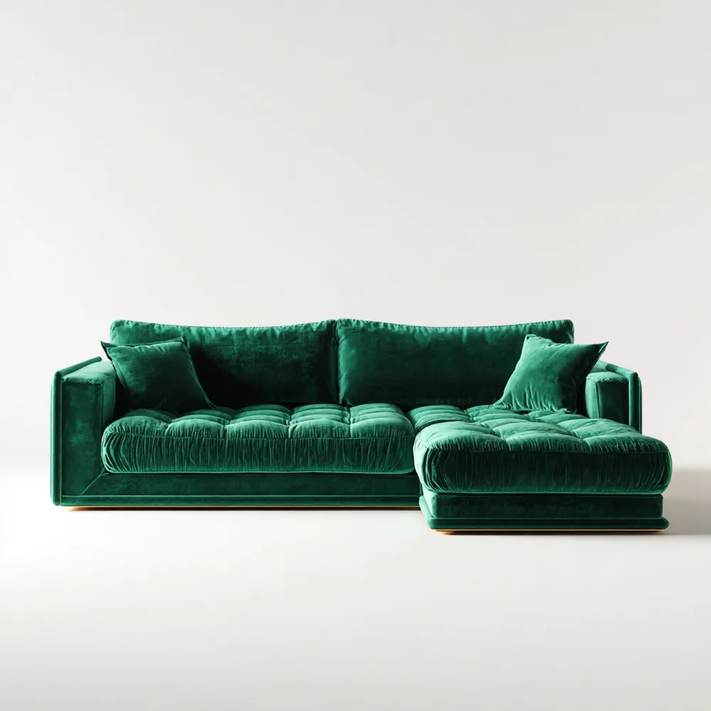 Divano angolare in velluto 250x150x85 cm – Verde – Design moderno
