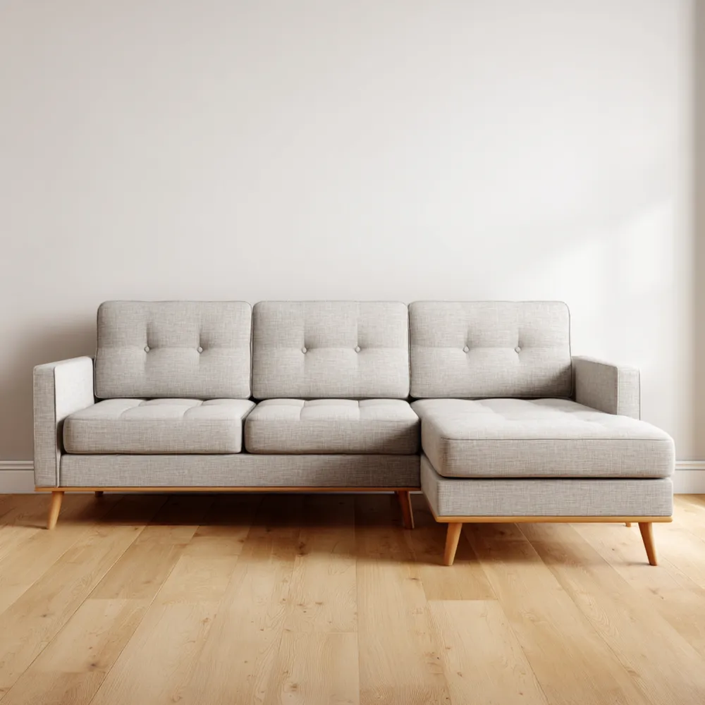 Divano angolare in tessuto 250x150x85 cm - Grigio Chiaro - Design moderno