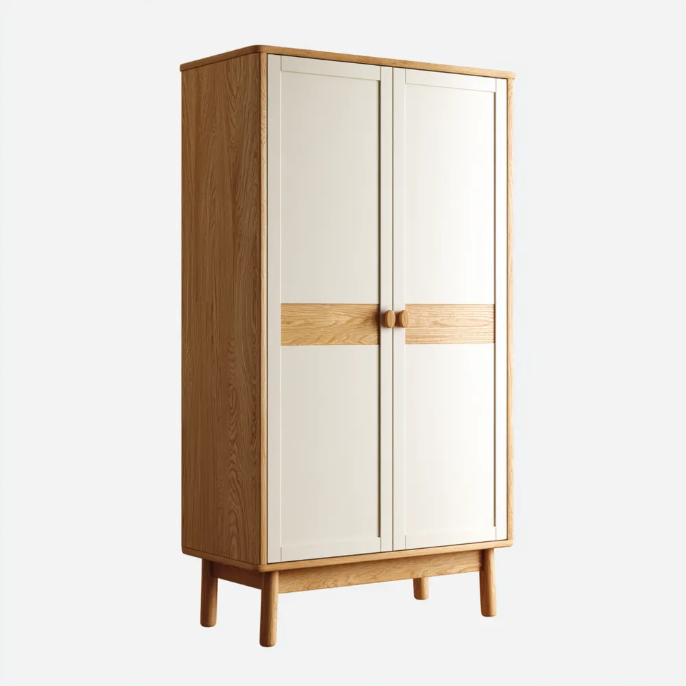 Armadio in Legno Massello 180x80x45 cm - Bianco/Naturale