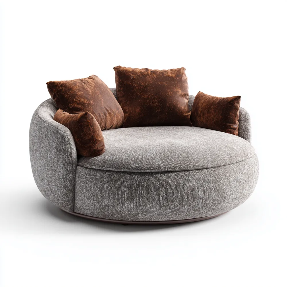 Poltrona relax rotonda 120x120x80 cm Tessuto Grigio/Microfibra Marrone Design moderno