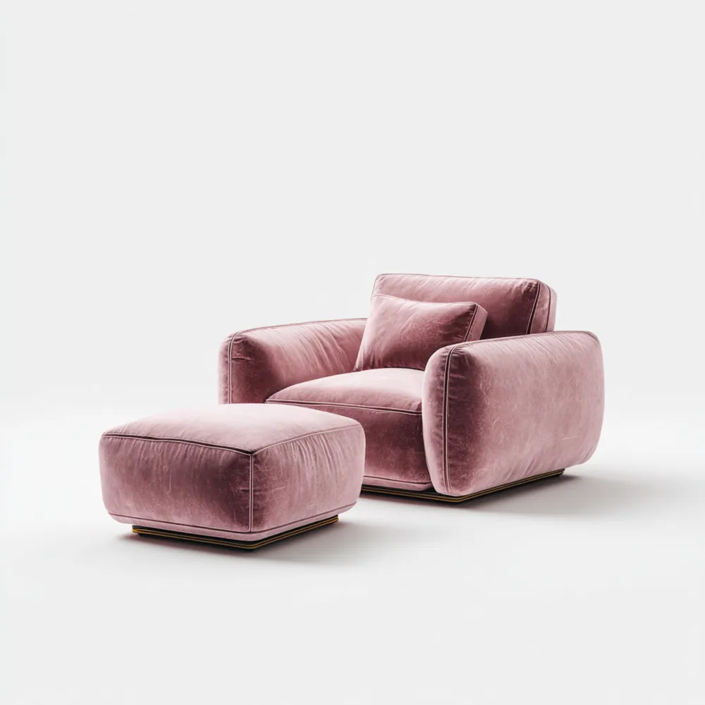 Poltrona relax in velluto 90x85x75 cm con poggiapiedi 60x45x40 cm - Rosa - Design moderno