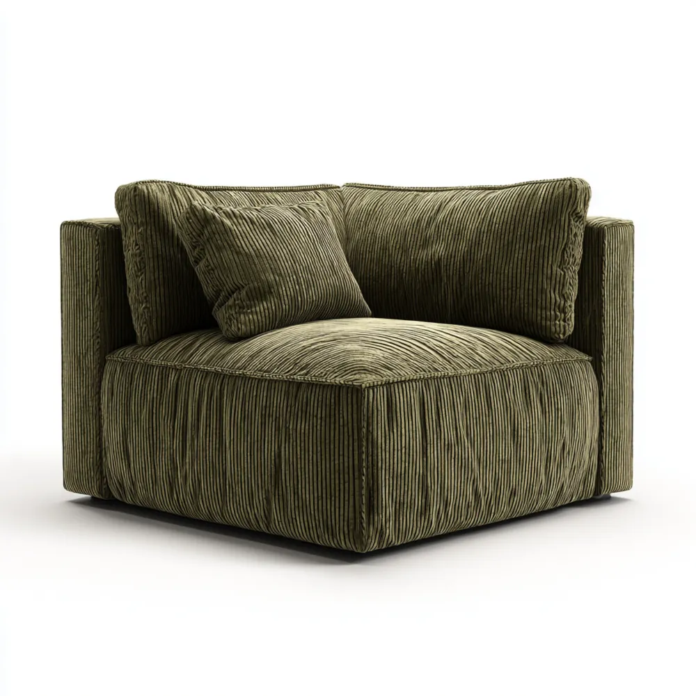 Poltrona relax in velluto a coste 95x95x75 cm - Verde oliva - Design contemporaneo