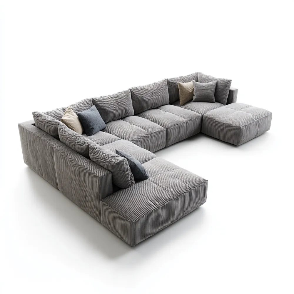 Divano angolare in tessuto 300x250x90 cm – Grigio – Design moderno