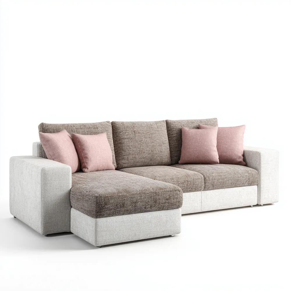 Divano angolare tessuto 250x160x85 cm - Grigio/Marrone - design moderno