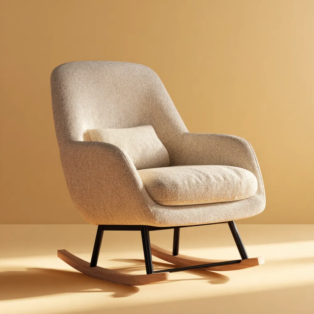 Sedia a dondolo imbottita 75x90x85 cm - Tessuto Beige - Design Moderno