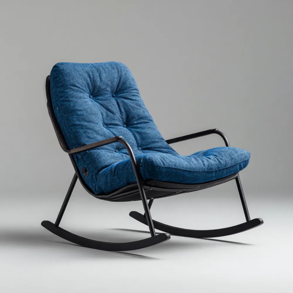 Sedia a dondolo in metallo imbottita 70x90x90 cm - Blu, Design moderno