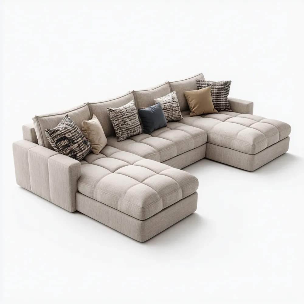 Divano angolare tessuto 300x200x85 cm – Beige – Design moderno