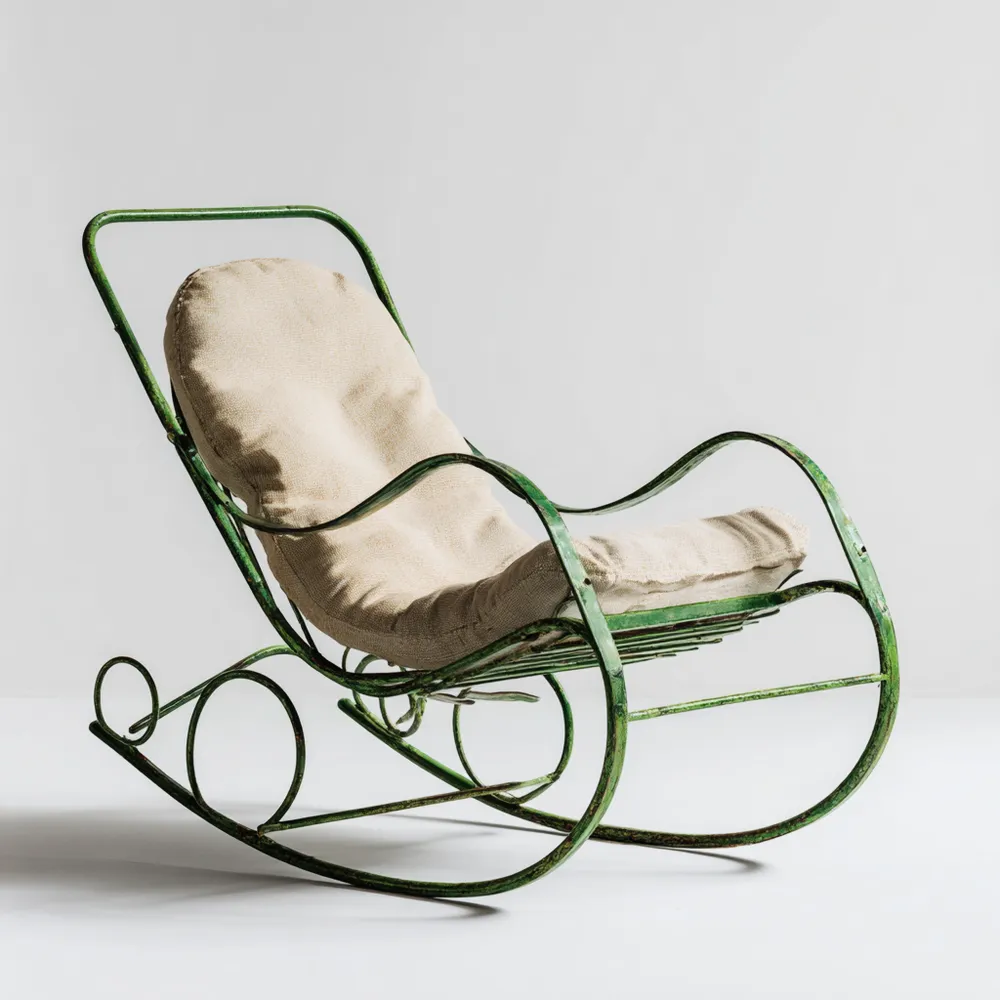 Sedia a dondolo Metallo 95x55x90 cm Verde Rusticata – Imbottitura Beige