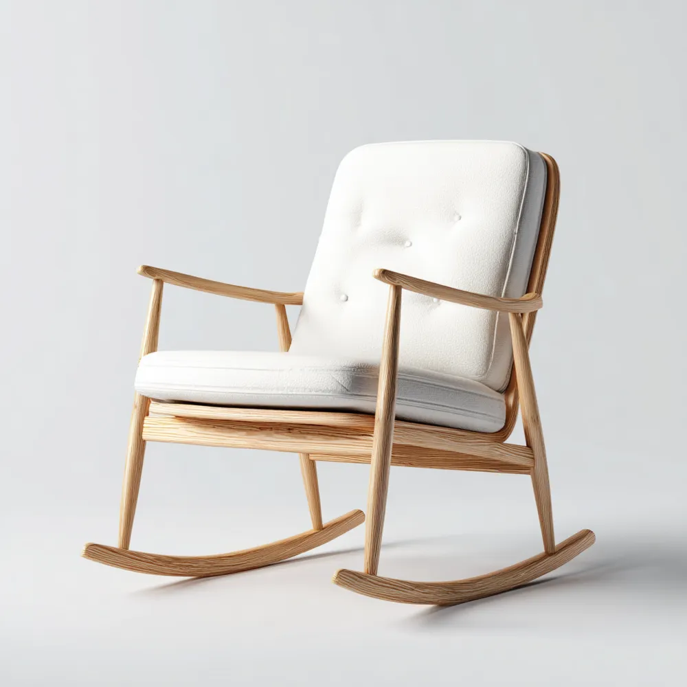 Sedia a dondolo in legno e tessuto 70x90x95 cm - Bianco - Design moderno