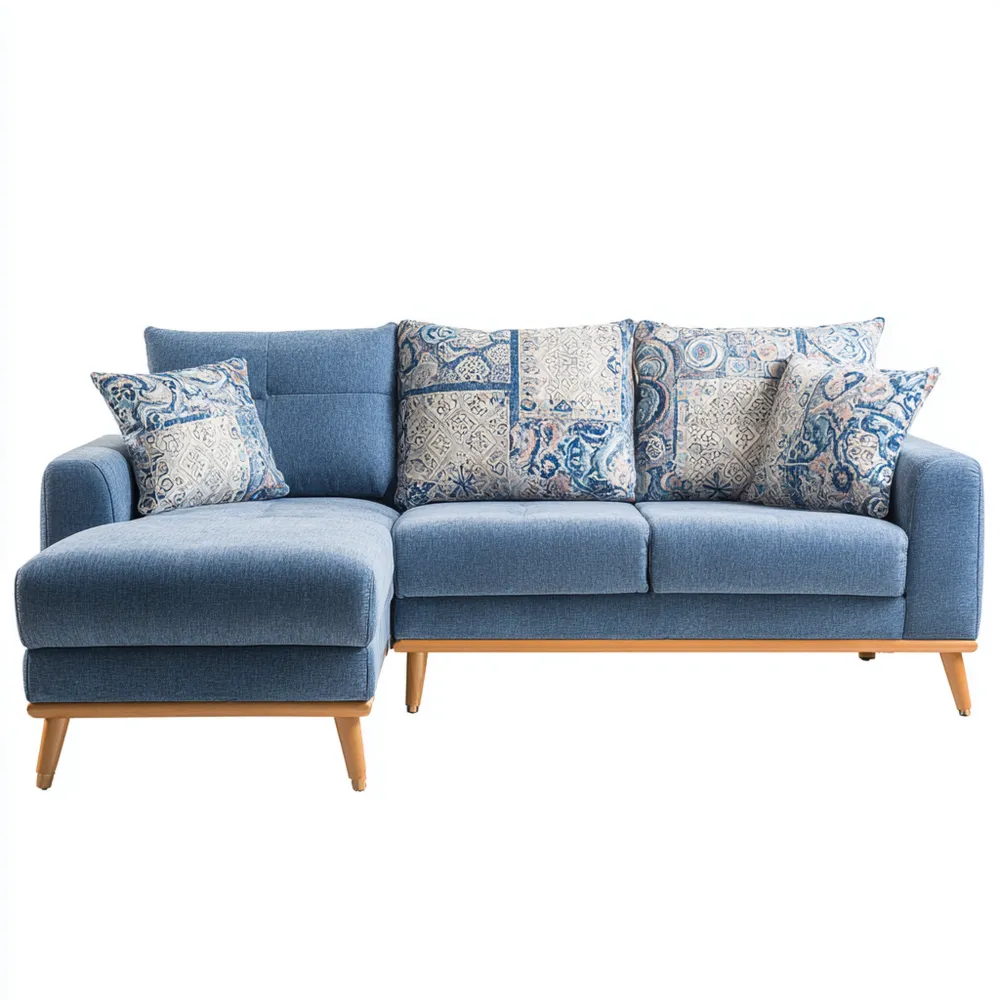 Divano angolare tessuto 240x150x85 cm - Blu - Design moderno