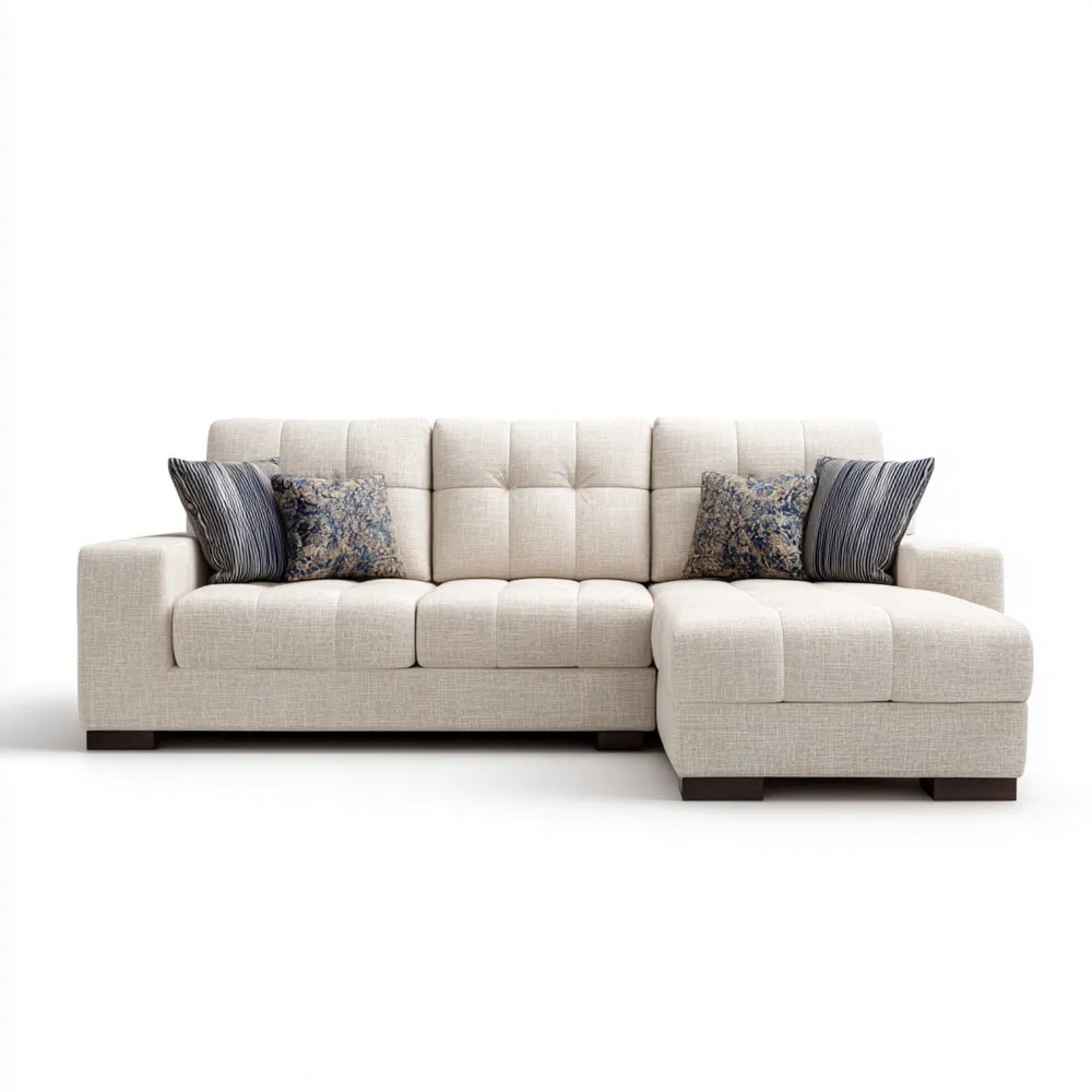 Divano angolare in tessuto 250x150x90 cm - Beige - Design moderno