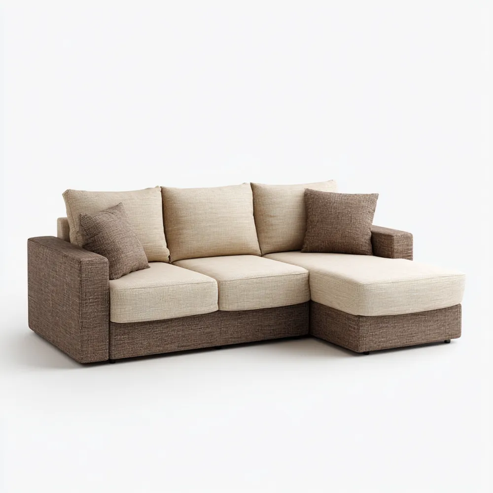 Divano angolare in tessuto 250x150x85 cm – Beige/Marrone