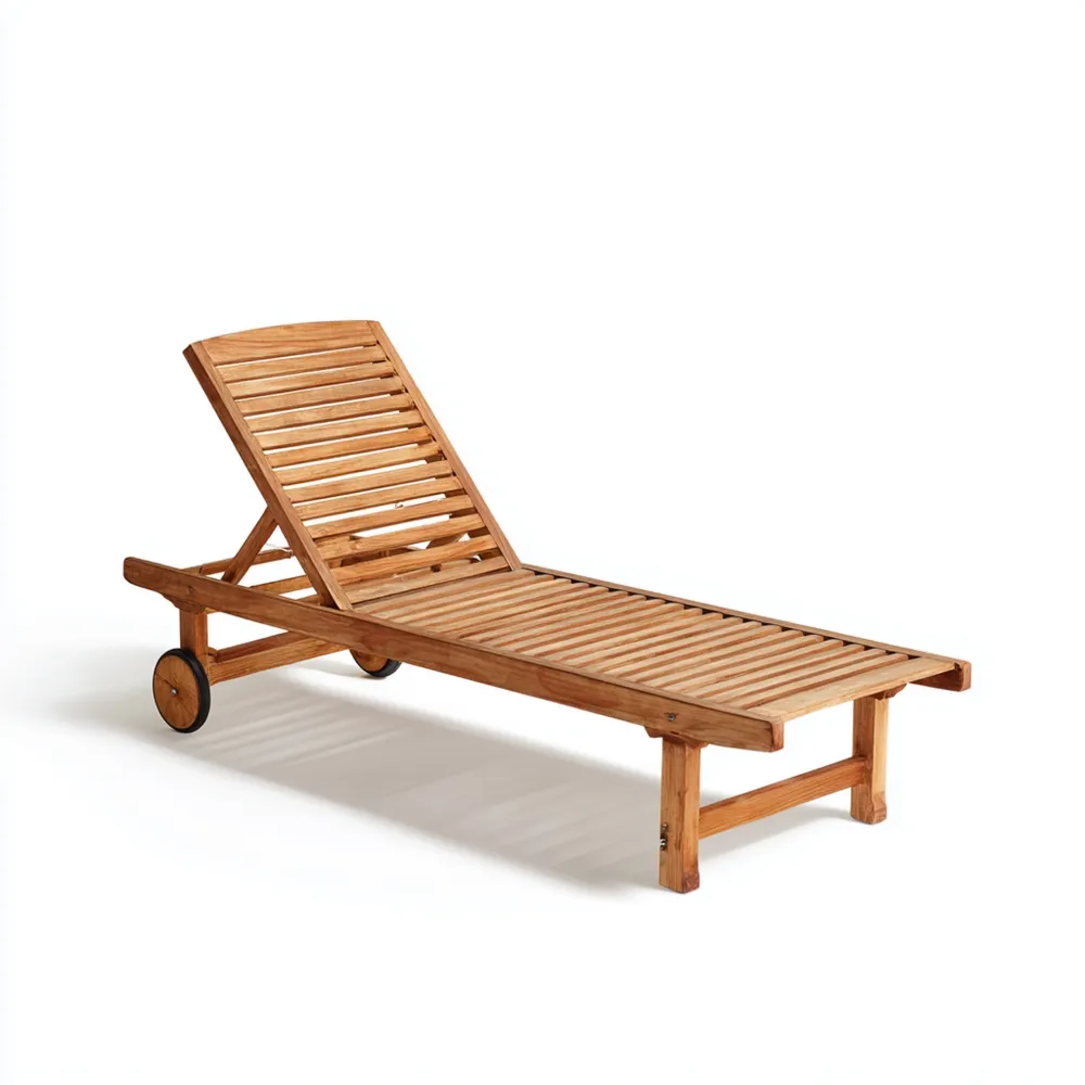 Lettino prendisole in legno teak 200x65x35 cm regolabile con ruote