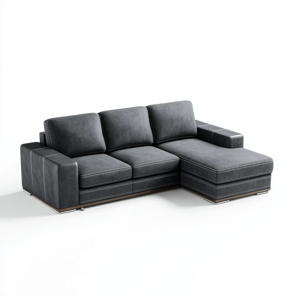 Divano angolare in pelle 250x180x85 cm – Grigio scuro – Design moderno
