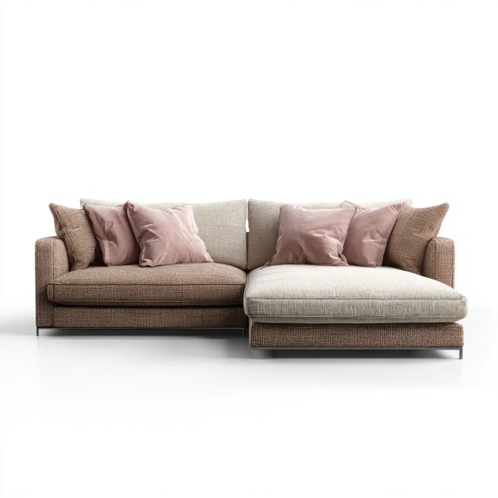 Divano angolare in tessuto 280x160x85 cm - Marrone/Beige - Design moderno