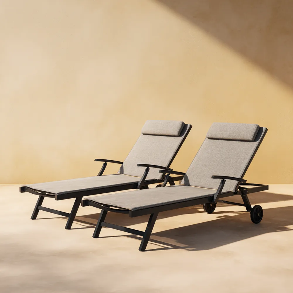 Lettino prendisole in alluminio 200x65x35 cm - Tessuto Beige - Design moderno